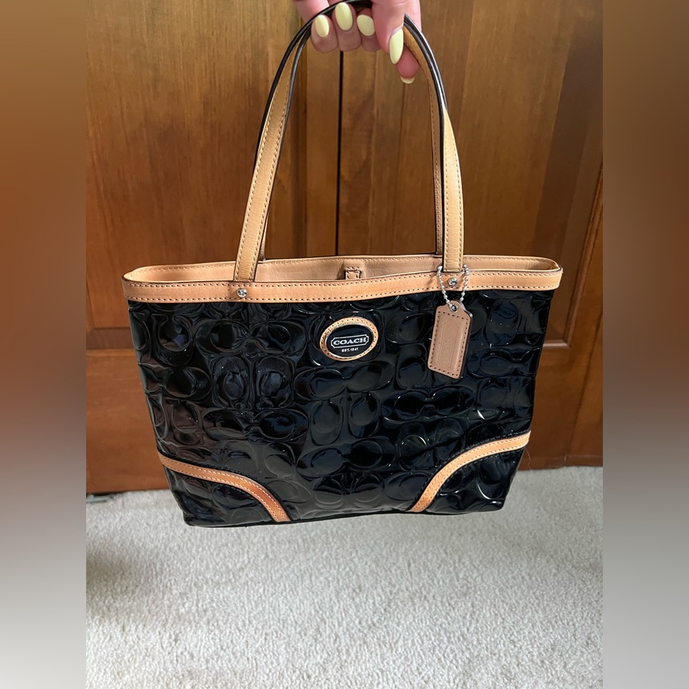 Coach Glossy Black and Tan Tote Bag - Picture 6 of 6